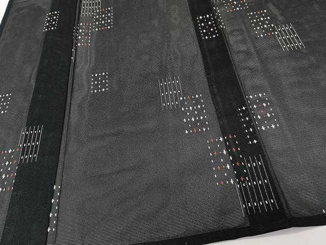 平和屋着物*洗える最高級着物 <英>はなぶさ謹製 夏物 小紋 絽 色紙重ね文様 黒地 洗える着物 CABK8845xi