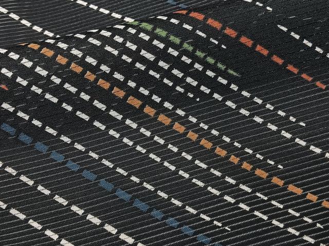 平和屋着物*夏物 小紋 絽 斜線文 黒地 洗える着物 CABK8856xi