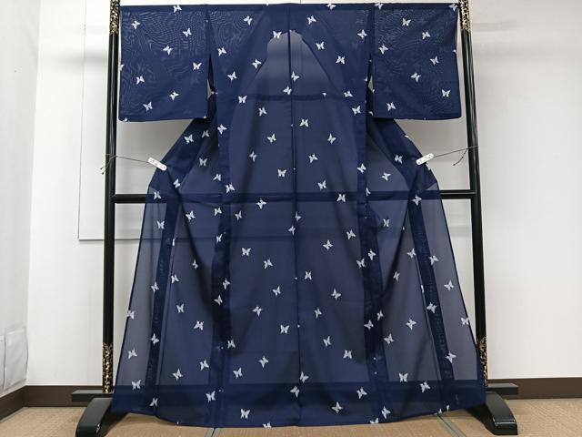 平和屋着物*夏物 小紋 絽 舞蝶文 洗える着物 CABK8858xi