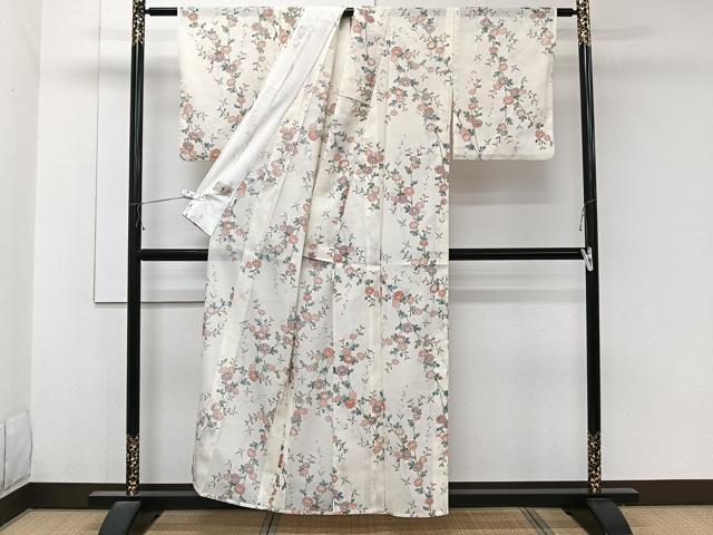 平和屋着物*夏物 小紋 絽 山野愛子 枝草花文 洗える着物 CABK8874xi