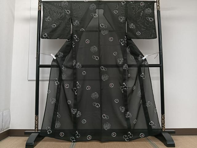 平和屋着物*夏物 小紋 絽 抽象文様 黒地 洗える着物 CABK8891xi