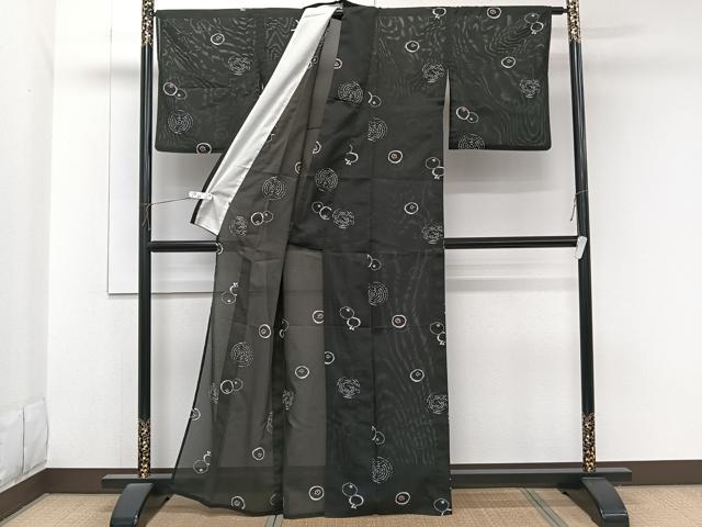 平和屋着物*夏物 小紋 絽 抽象文様 黒地 洗える着物 CABK8891xi