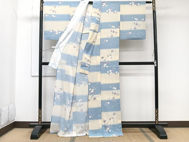 平和屋着物*夏物 小紋 絽縮緬 枝草花文 洗える着物 CABK8898xi
