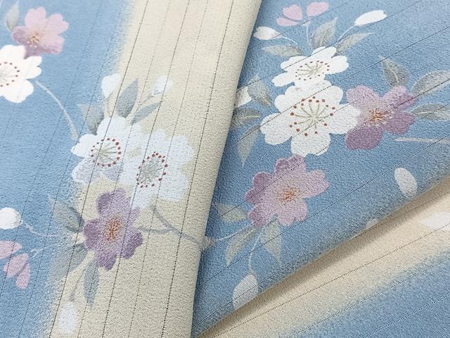 平和屋着物*夏物 小紋 絽縮緬 枝草花文 洗える着物 CABK8898xi