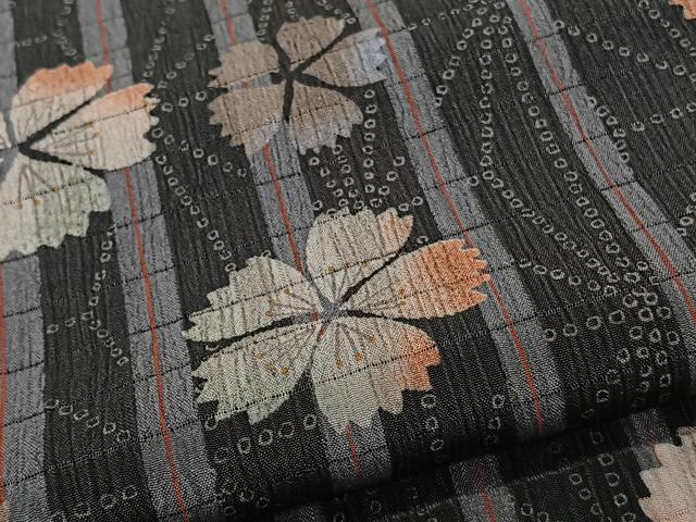 平和屋着物*夏物 小紋 絽縮緬 間道花文 洗える着物 CABK8900xi