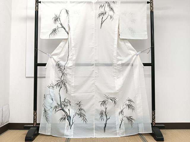 平和屋着物*夏物 訪問着 絽 手描き 枝葉文 洗える着物 CABK8901xi