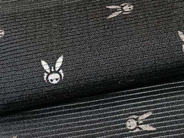 平和屋着物*夏物 小紋 絽 兎 黒地 洗える着物 CABK8927xi