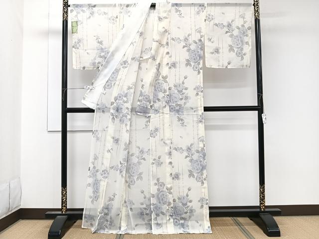 平和屋着物*夏物 小紋 紗 草花文 洗える着物 未使用 CABK8935xi