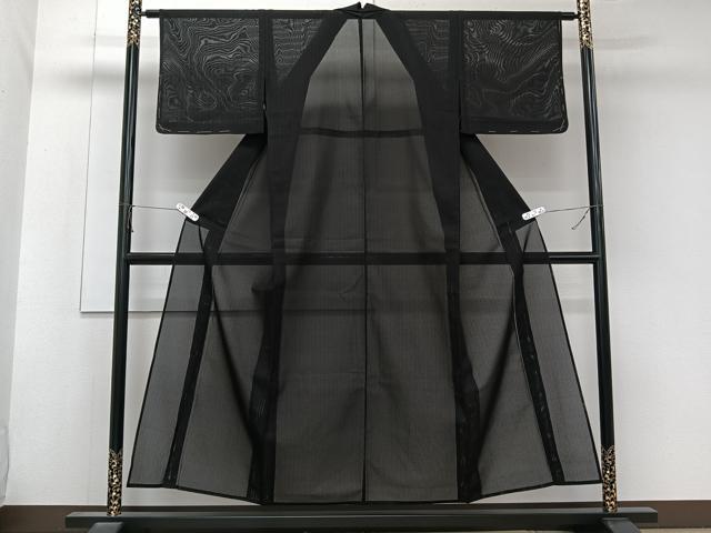 平和屋着物*夏物 小紋 二重紗 縞 黒地 正絹 逸品 未使用 CABK8937xi