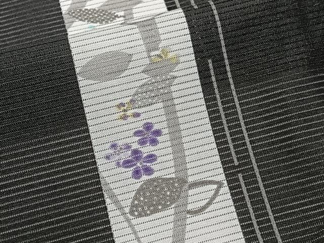 平和屋着物*ファッションブランド hiromichi nakano ヒロミチナカノ 夏物 小紋 絽 間道枝草花文 黒地 洗える着物 CABK8945xi