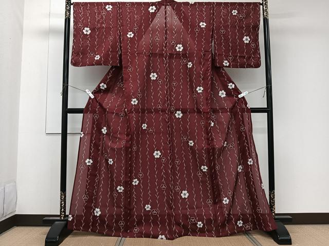 平和屋着物*夏物 小紋 絽 間道草花文 洗える着物 CABK8965xi