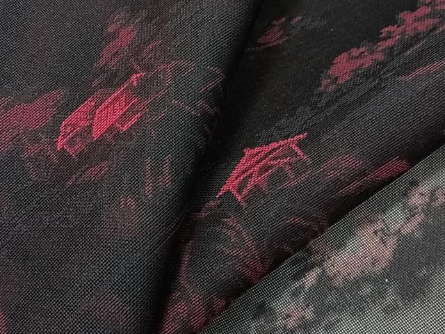 平和屋着物*夏物 小紋 紗 風景文 黒地 正絹 逸品 未使用 CABK8983xi