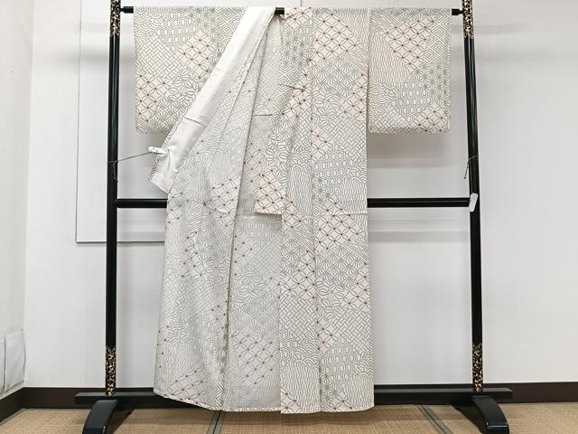 平和屋着物*夏物 小紋 絽 切嵌麻の葉文 正絹 逸品 CABK8988xi