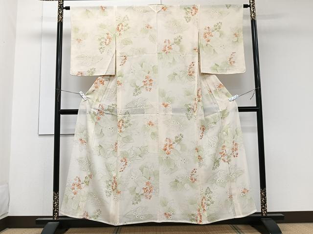 平和屋着物*夏物 小紋 絽 手描き 草花文 正絹 逸品 CABK8996xi