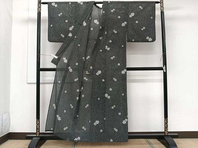 平和屋着物*夏物 小紋 絽 舞花文 黒地 洗える着物 CABK9001xi