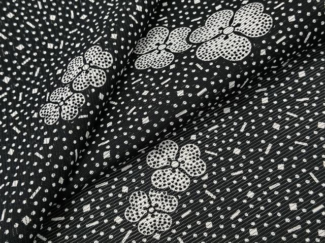 平和屋着物*夏物 小紋 絽 舞花文 黒地 洗える着物 CABK9001xi