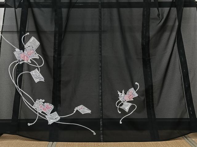 平和屋着物*夏物 訪問着 絽 絵巻花文 黒地 洗える着物 CABK9005xi
