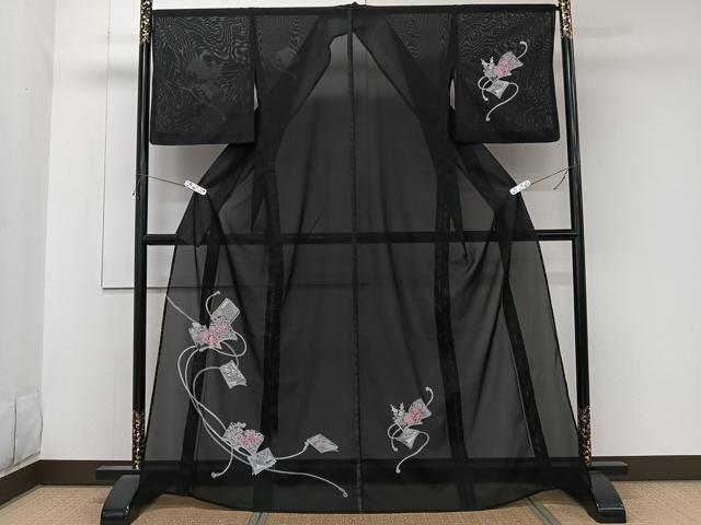 平和屋着物*夏物 訪問着 絽 絵巻花文 黒地 洗える着物 CABK9005xi