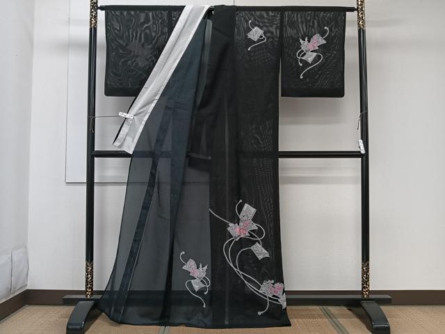 平和屋着物*夏物 訪問着 絽 絵巻花文 黒地 洗える着物 CABK9005xi