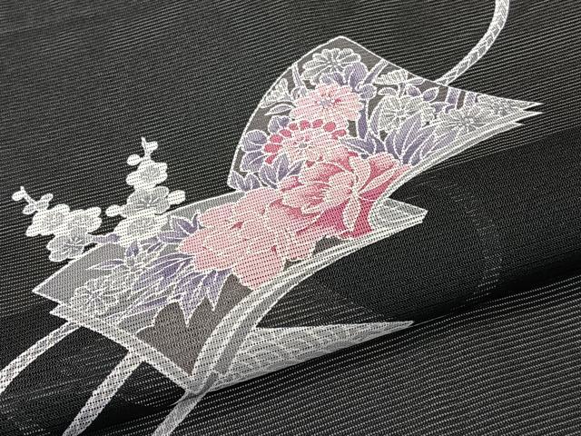 平和屋着物*夏物 訪問着 絽 絵巻花文 黒地 洗える着物 CABK9005xi