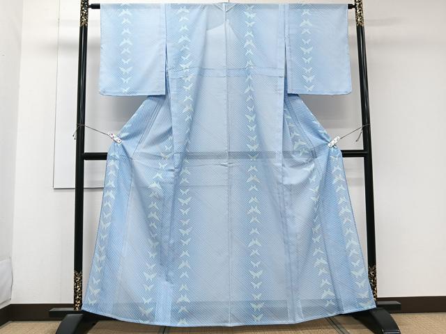 平和屋着物*夏物 小紋 絽 斜線舞蝶文 洗える着物 CABK9015xi