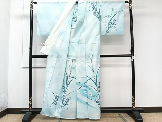 平和屋着物*夏物 訪問着 絽 流水草花文 銀彩 洗える着物 CABK9016xi