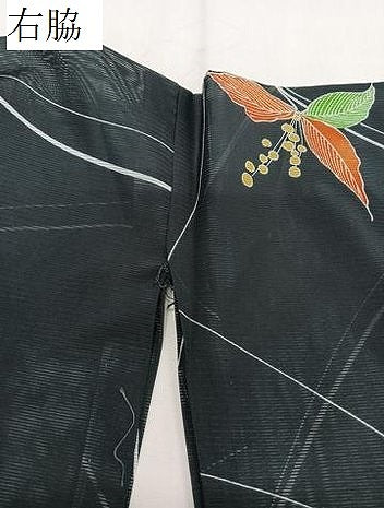 平和屋着物*夏物 小紋 絽 草花文 黒地 ロング丈 洗える着物 CABK9044xi
