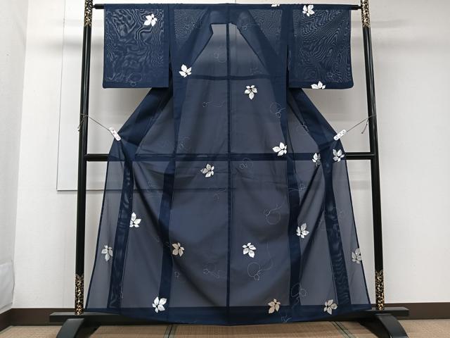 平和屋着物*夏物 小紋 絽 瓢箪花文 銀彩 洗える着物 CABK9045xi
