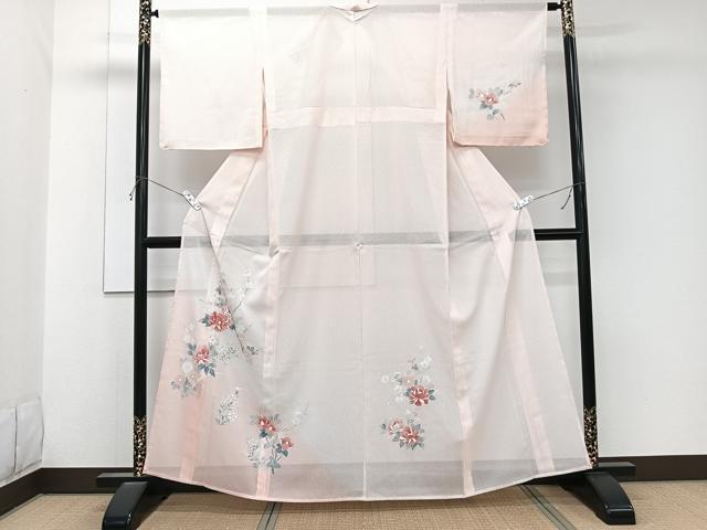 平和屋着物*夏物 訪問着 縦絽 草花文 暈し染め 洗える着物 未使用 CABK9069xi