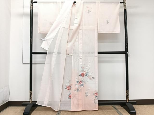 平和屋着物*夏物 訪問着 縦絽 草花文 暈し染め 洗える着物 未使用 CABK9069xi