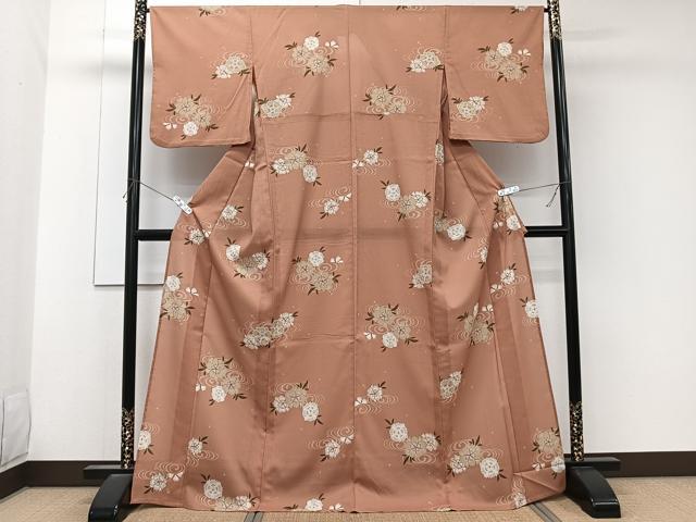 平和屋着物*夏物 小紋 絽縮緬 流水草花文 洗える着物 CABK9099xi