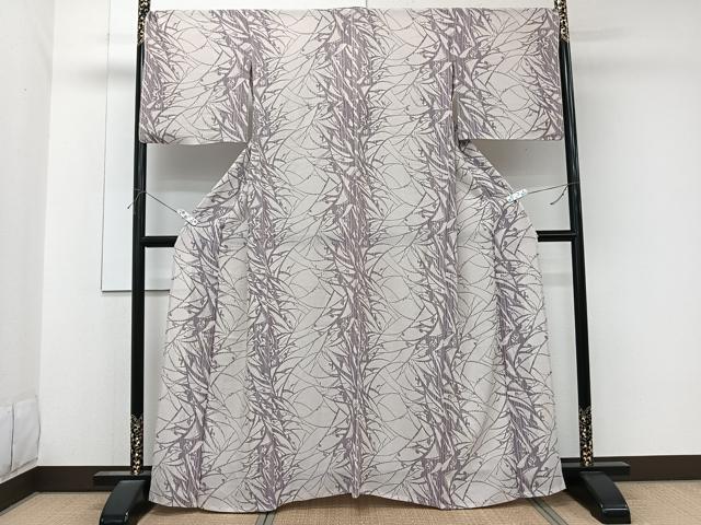 平和屋着物*夏物 小紋 縦絽 枝葉シルエット 正絹 逸品 CABK9118xi