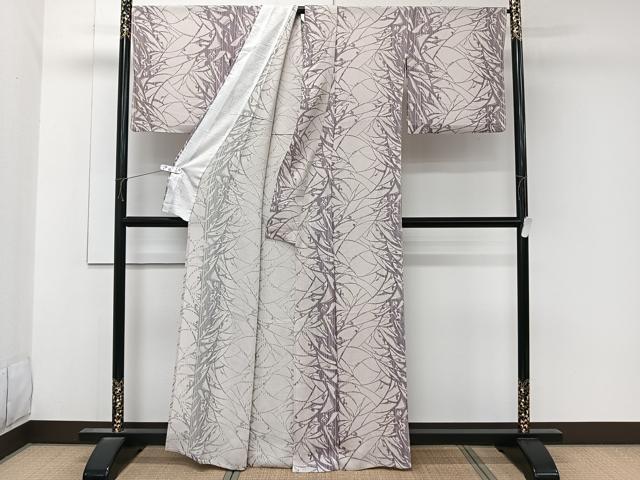 平和屋着物*夏物 小紋 縦絽 枝葉シルエット 正絹 逸品 CABK9118xi
