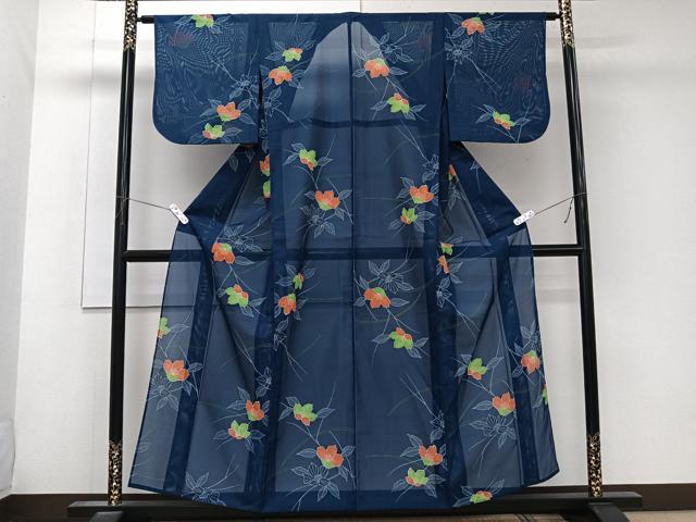 平和屋着物*夏物 小紋 絽 草花文 洗える着物 CABK9132xi