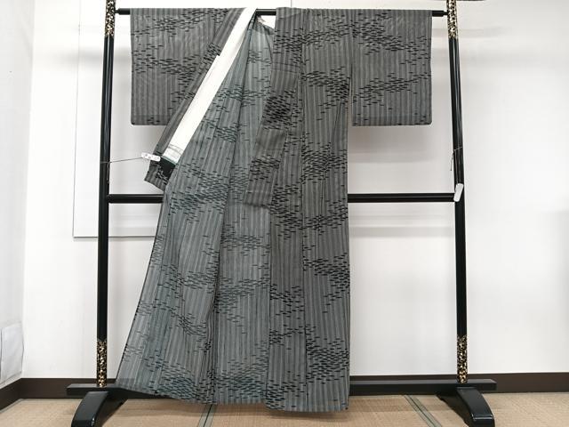 平和屋着物*夏物 小紋 絽 霞文 黒地 洗える着物 CABK9155xi