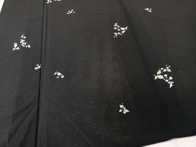 平和屋着物*夏物 小紋 絽縮緬 草花文 黒地 正絹 逸品 CABK9171xi