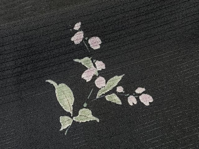 平和屋着物*夏物 小紋 絽縮緬 草花文 黒地 正絹 逸品 CABK9171xi