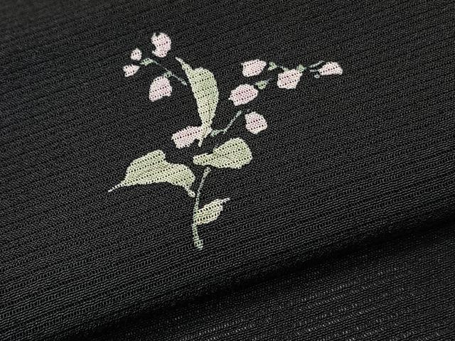 平和屋着物*夏物 小紋 絽縮緬 草花文 黒地 正絹 逸品 CABK9171xi