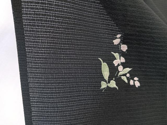 平和屋着物*夏物 小紋 絽縮緬 草花文 黒地 正絹 逸品 CABK9171xi