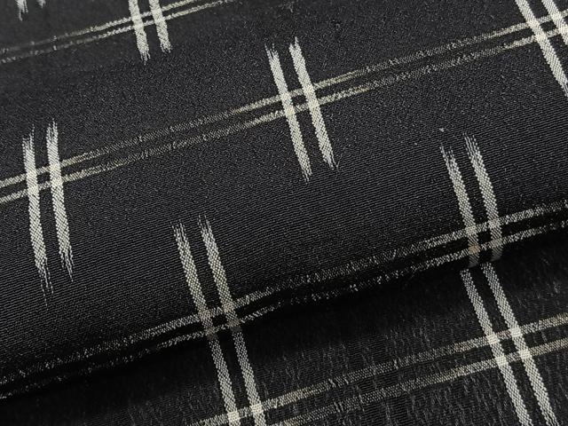 平和屋着物*夏物 お召 井桁絣文様 黒地 正絹 逸品 CABK9196xi