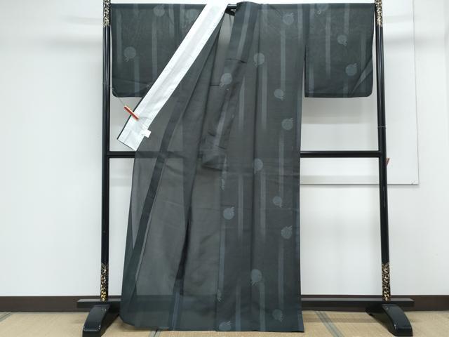 平和屋着物*夏物 小紋 紗 とんぼ丸文 黒地 洗える着物 CABK9212th