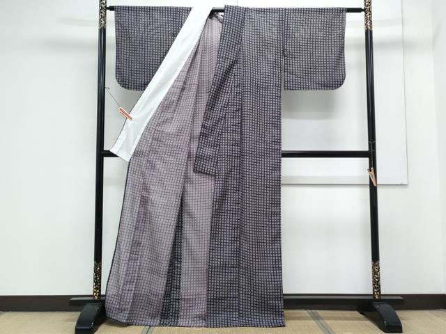 平和屋着物*夏物 小紋 絽 格子文 洗える着物 CABK9242th