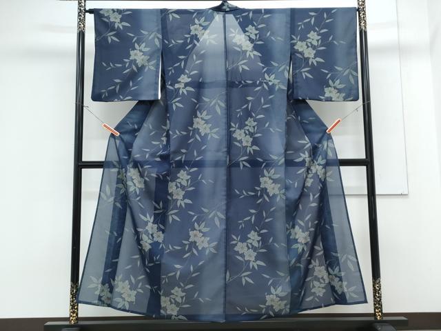 平和屋着物*夏物 小紋 紗 草花文 暈し染め 洗える着物 CABK9278th