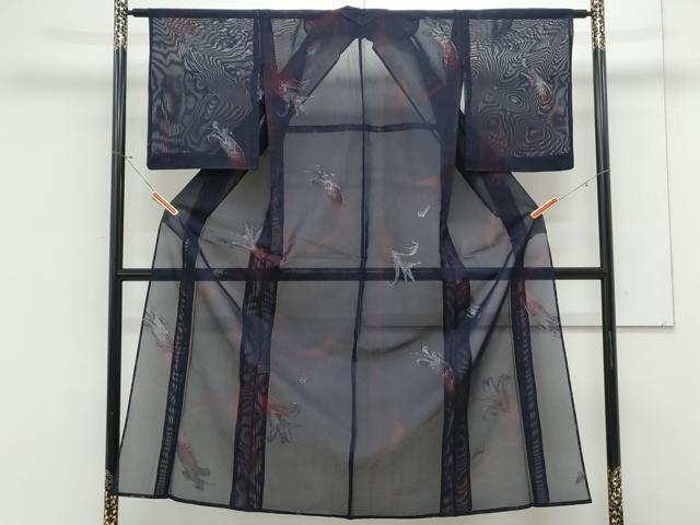 平和屋着物*夏物 小紋 紗 草花文 銀彩 正絹 逸品 CABK9296th
