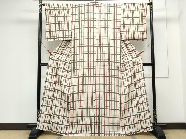 平和屋着物*夏物 小紋 絽 格子文 正絹 逸品 CABK9298th