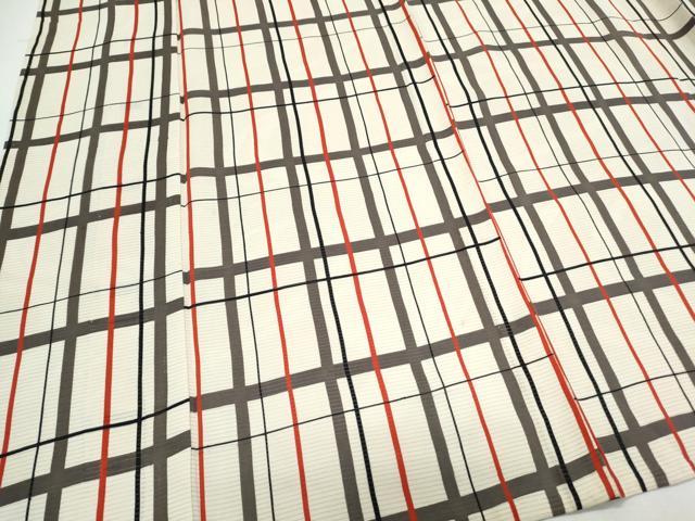 平和屋着物*夏物 小紋 絽 格子文 正絹 逸品 CABK9298th