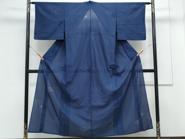 平和屋着物*夏物 色無地 菱花紋紗 濃藍色 正絹 逸品 CABK9318th