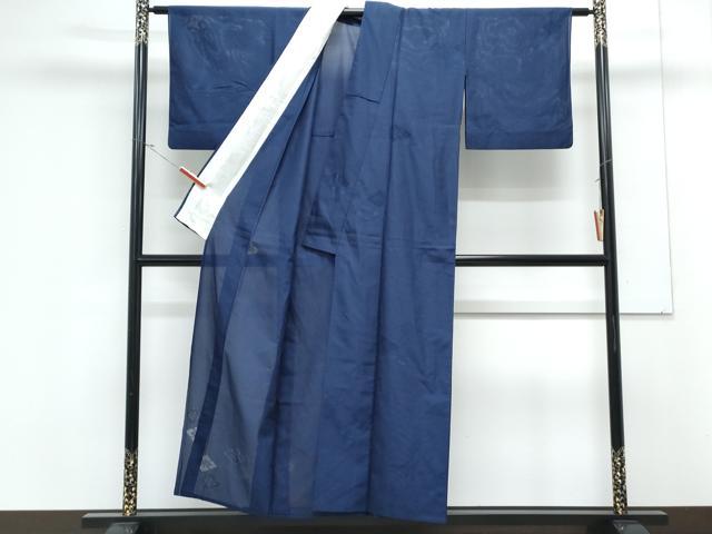 平和屋着物*夏物 色無地 菱花紋紗 濃藍色 正絹 逸品 CABK9318th