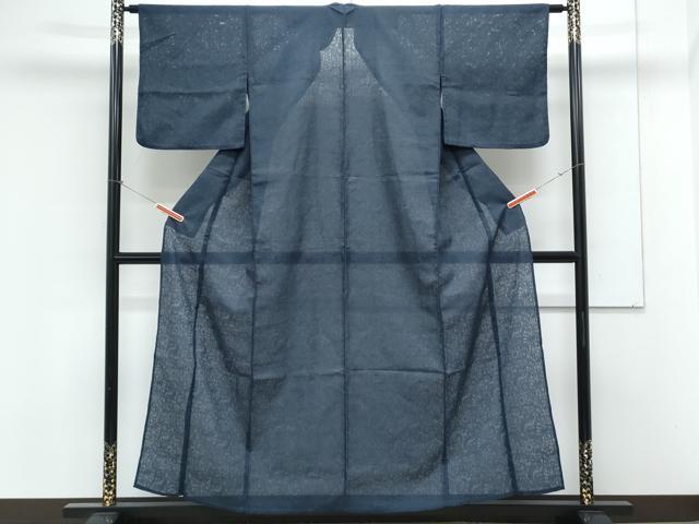 平和屋着物*夏物 色無地 草花紋紗 留紺色 正絹 逸品 CABK9319th