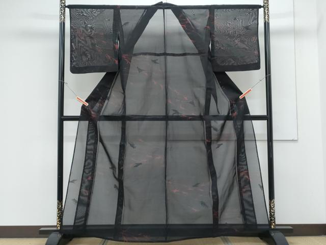 平和屋着物*夏物 小紋 紗 稲穂 銀糸 黒地 銀糸 正絹 逸品 CABK9332th
